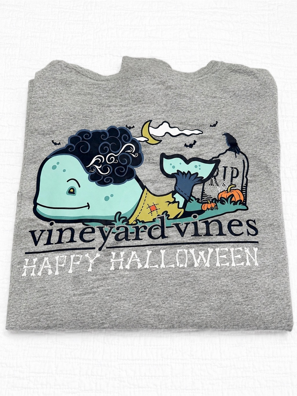 Vineyard Vines Halloween Whale Long Sleeve Pocket Tee Gray M 2019